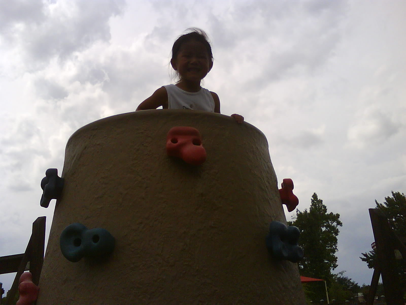 Becca at the top of the Rock Wall at Liberty Park! Wow!